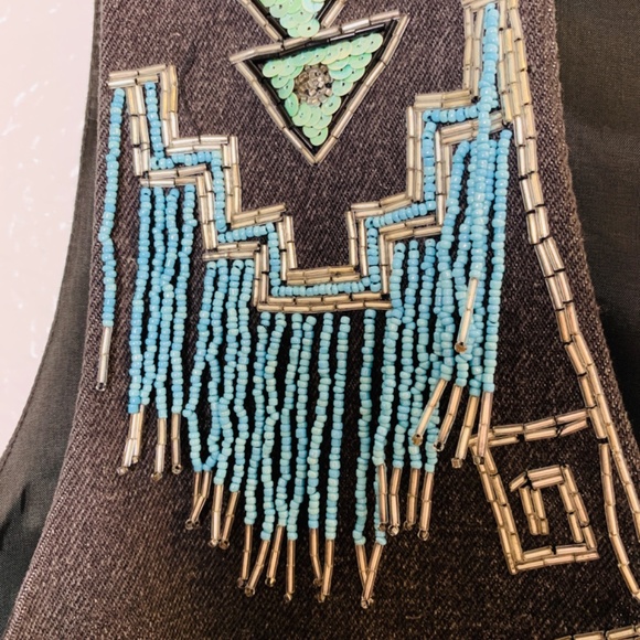 Vintage Boho Vest Turquoise Beading Sequins South Western Artsy Festival Hippie - Picture 9 of 16